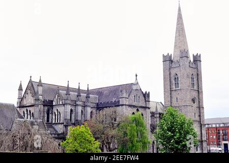 Dublin, Ireland. Minot's Tower of St. Patrick's Cathedral rises above Patrick Street. The cathedral dates from 1254 to 1270. Stock Photo