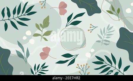Floral Abstract Shapes Background. Minimal and natural Hand Drown Shapes and Doodles. Trees, leaves, botanic elements. Vector illustration Stock Vector