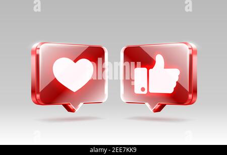 Hand and heart like neon icon, sign follower 3d banner, best post social media. Vector illustration Stock Vector