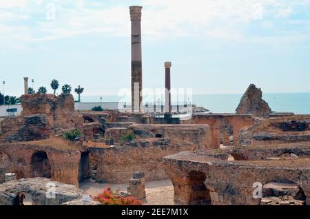 View of Ruins of Roman Antonine Baths in the Carthage Area of Tunis Stock Photo