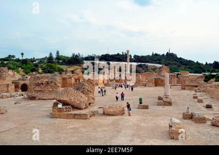 View across of Ruins Site of Roman Antonine Baths in the Carthage Area of Tunis Stock Photo