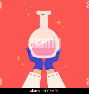 Lab experiment flask. Vaccine discovery concept. Stock Vector