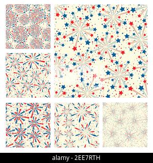 Fireworks seamless patterns set Stock Vector