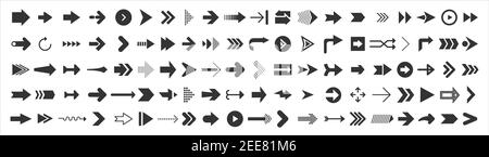 Big set of web Arrows. 100 black arrow icons isolated on white. Cursor vector Stock Vector