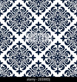 Floral ornamental decoration pattern. Vector flourish ornament patchwork. Stylized damask ornate decor seamless tile Stock Vector