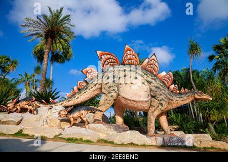 Nong Nooch Garden, PATTAYA, THAILAND - April 1, 2020: Dinosaur Valley? in Nong Nooch Tropical Botanical Garden, Pattaya, Thailand. Stock Photo