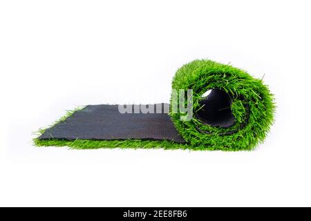 roll of artificial turf isolated on white background Stock Photo