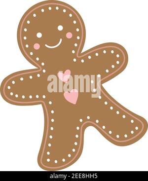 Cute gingerbread cookie vector illustration. Hand drawn christmas gingerbread man icon, isolated. Stock Vector