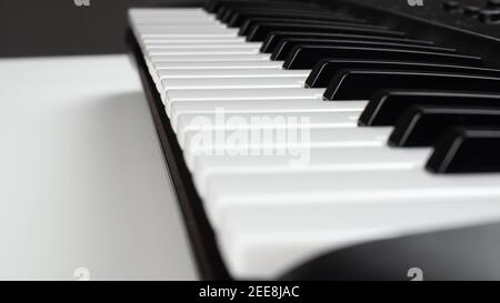 synthesizer keys, musical instrument piano closeup Stock Photo