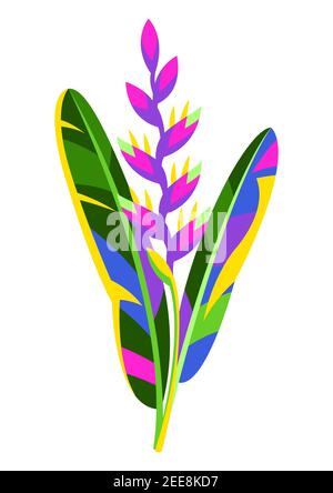 Illustration of tropical heliconia flower. Stock Vector