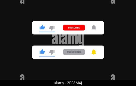 Video Streaming platform Lower Third. Subscribe Button. Like and Dislike, Get notified icons. Vector Illustration On Black Background. Vector illustration Stock Vector