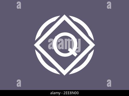 Grey white of Q initial letter in circle square frame design Stock Vector
