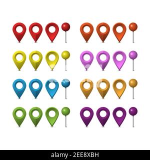 Map pins set isolated on white background, vector illustration Stock Vector