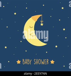 baby shower cute sleeping moon in starry sky vector illustration EPS10 Stock Vector
