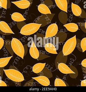 Floral autumn seamless pattern with colorful exotic leaves on dark background. Tropic branches. Fashion vector stock illustration for wallpaper Stock Vector