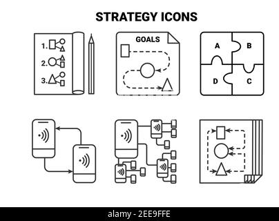 Strategy icons outline style vector illustration Stock Vector