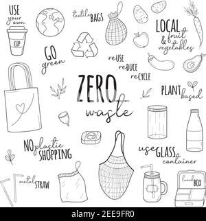 Zero waste vector illustration set Stock Vector