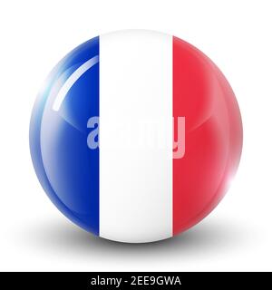 Glass light ball with flag of France. Round sphere, template icon. French national symbol. Glossy realistic ball, 3D abstract vector illustration Stock Vector