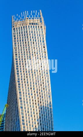 Dubai,UAE - 02.14.2021 View of a Cayan tower in Dubai Marina district Stock Photo