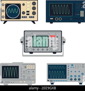 set of oscilloscope old and new. vector 2d Stock Vector