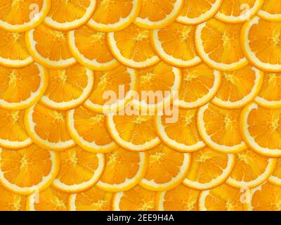 Colorful orange citrus fruit slices background top view Stock Photo