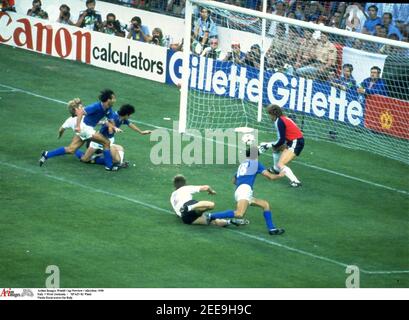 Football - 1982 FIFA World Cup Final - Italy v West Germany - Estadio Santiago Bernabeu, Madrid - 11/7/82  Paolo Rossi scores a goal for Italy  Mandatory Credit: Action Images