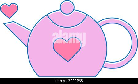 Sweet pink teapot with heart, vector icon Stock Vector