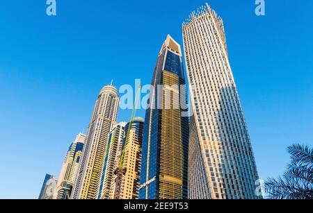 Dubai,UAE - 02.14.2021 View of a towers in Dubai Marina district Stock
