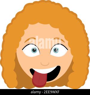 Vector emoticon illustration of a cartoon girl's head, with a funny expression with her tongue out of her mouth Stock Vector