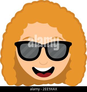 Vector emoticon illustration of a cartoon woman's head with a cool expression and sunglasses on her face Stock Vector