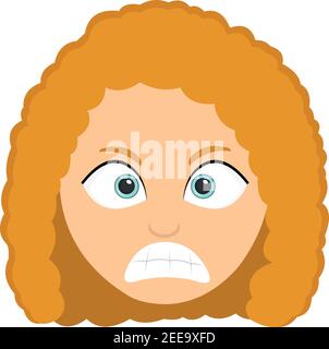 Vector emoticon illustration of a cartoon girl's head, with an angry expression and emotion Stock Vector