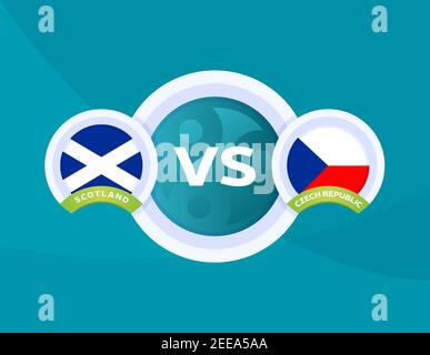 Scotland vs Czech Republic match. Football 2020 championship match versus teams intro sport background, championship competition final poster, flat st Stock Vector