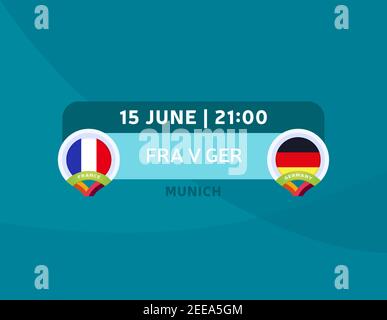 France vs Germany match. Football 2020 championship match versus teams intro sport background, championship competition final poster, flat style vecto Stock Vector