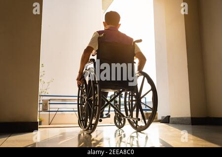 People with disabilities can access anywhere in public place with wheelchair,that make them independent in transportation Stock Photo