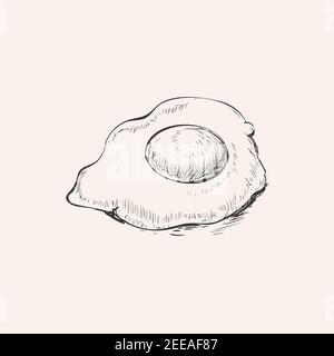 Fried Egg Hand Drawn Sketch Drawing Vector Illustration. Egg breakfast. Stock Vector