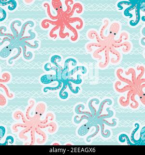 Seamless pattern with octopuses. Children's design. Vector Stock Vector