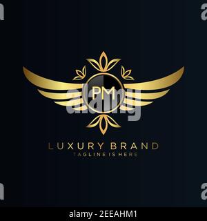 PM Letter Lion Royal Luxury Logo template in vector art for
