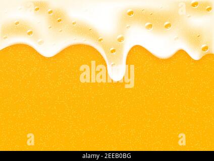 Drops with foam on glass, yellow drink background Stock Vector