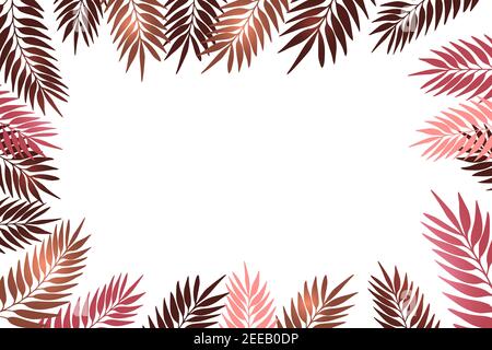Floral frame with colorful exotic branches on white background. Ornate border with tropic leaves. Vector stock illustration for wallpaper, posters Stock Vector