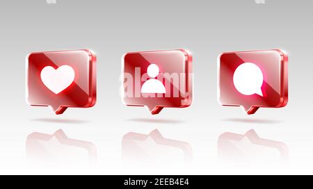 Hand like and chat icons set, sign follower 3d banner, best post social media. Vector illustration Stock Vector