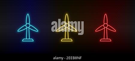 Neon icon set wind, energy, eco. Set of red, blue, yellow neon vector icon Stock Vector