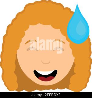 Vector emoticon illustration of a cartoon woman's head with an embarrassed expression, laughing and dropping a large bead of sweat from her head Stock Vector