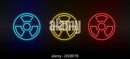 Neon icon set nuclear, energy. Set of red, blue, yellow neon vector icon Stock Vector