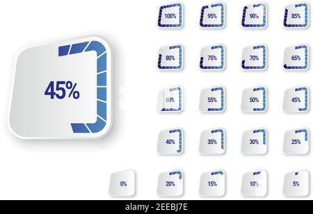 Set of percentage diagrams, indicator bar from 0 to 100, for web design, . Modern infographic elements. Ux percent download, dashboard for app, web, user interface UI or infographic Stock Vector