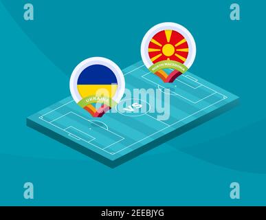 Ukraine vs North Macedonia match. Football 2020 championship match versus teams intro sport background, championship competition final poster, flat st Stock Vector