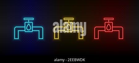 Neon icon set pipes, energy, water. Set of red, blue, yellow neon vector icon Stock Vector