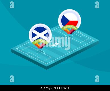 Scotland vs Czech Republic match. Football 2020 championship match versus teams intro sport background, championship competition final poster, flat st Stock Vector