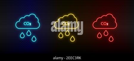 Neon icon set co2, cloud. Set of red, blue, yellow neon vector icon Stock Vector
