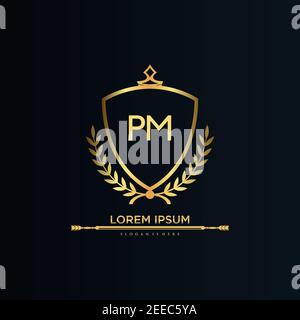 Initial pm letter lion royal luxury logo template Vector Image