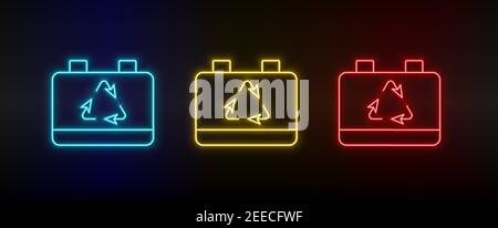 Neon icon set battery, eco. Set of red, blue, yellow neon vector icon Stock Vector